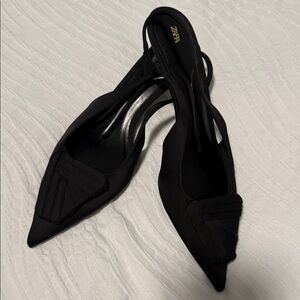 Zara Black Heeled Slingback Shoes